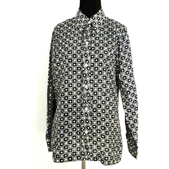 Vintage 70s Geometric Koret of California Blouse Top Button Up Long Sleeve - Picture 2 of 5